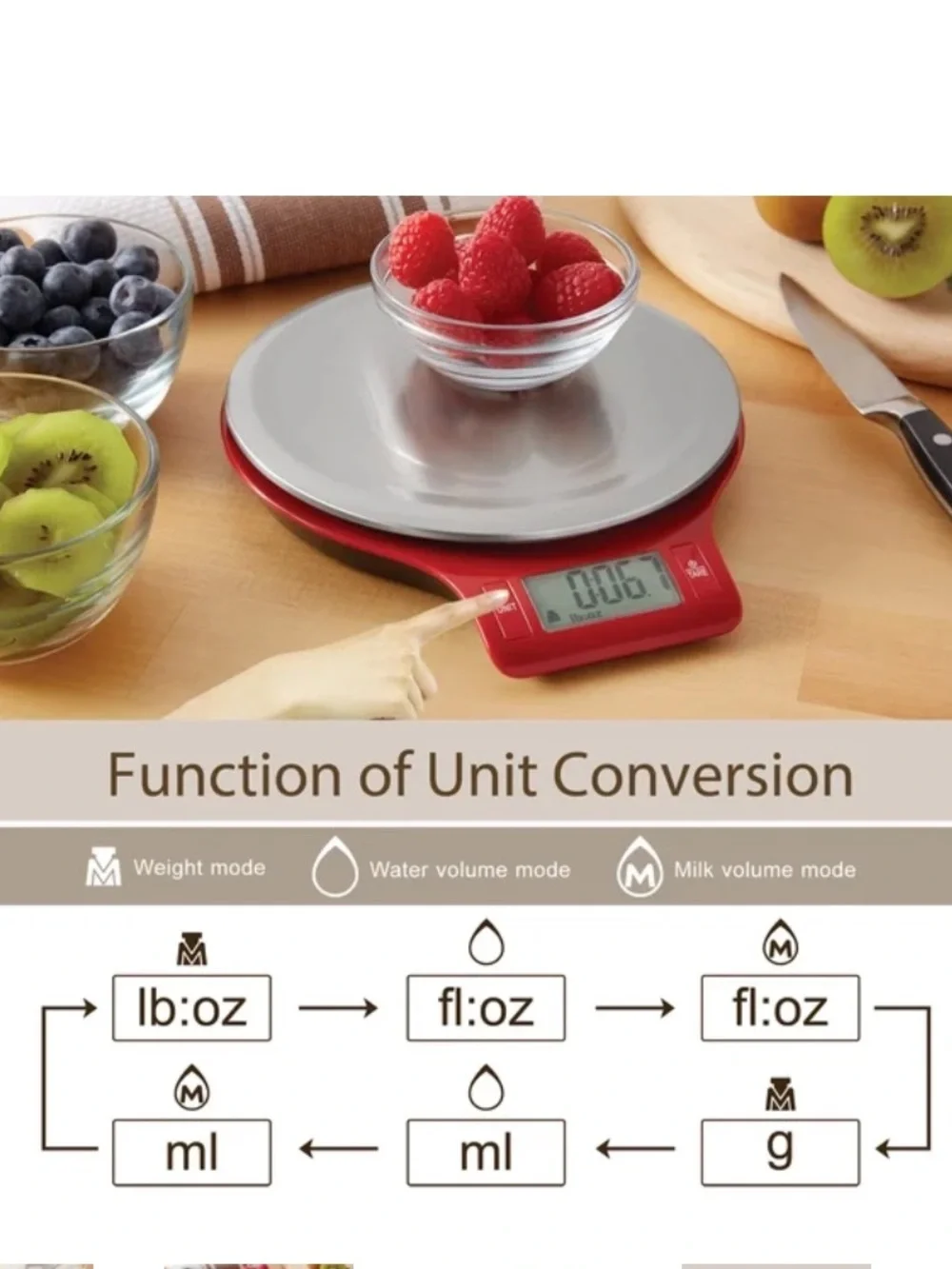 Mainstays Red Digital Kitchen Scale with Stainless Steel Platform